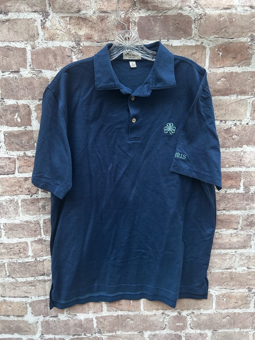 Peter Millar crown ease size L Erin Hills golf Navy Men’s Polo Embroidered Crest